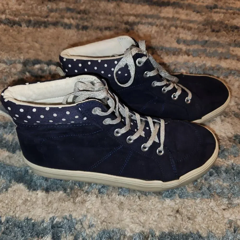 OLD NAVY Girls Faux Suede High Tops Sneakers Boots Metallic Lace up Blue || sz 4